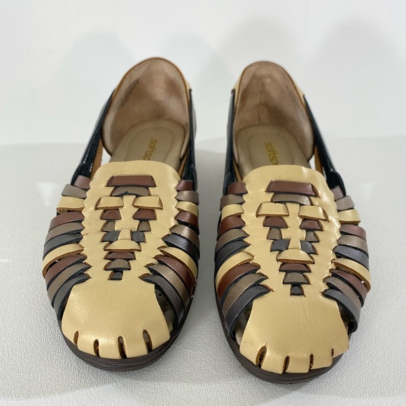 Huarache Sandals Gold Bronze Copper Pewter Metallic Leather Softspots 7.5 Flats - Picture 4 of 14